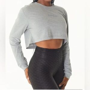 NWOT Booty by Brabants Ultra Cropped Long Sleeve Dark Heather Grey